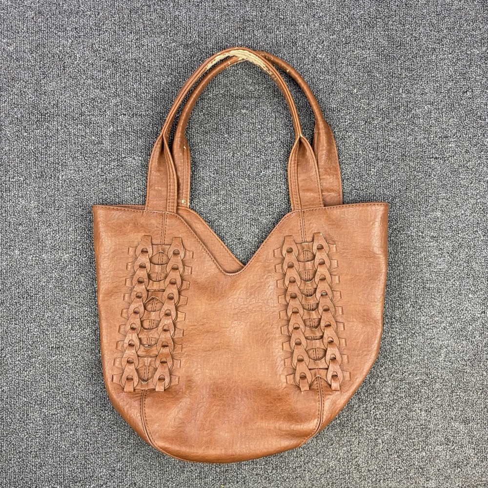 Anthropologie Carson Braided Brown Faux Leather Woven Boho Tote Shoulder Bag